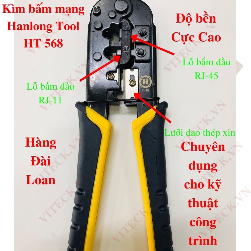 Kìm Bấm Mạng Vàng HANLONG TOOL  HT 568  - Lưỡi Dao Thép Xịn Bền CAO CẤP - Chuyên dụng cho kĩ thuật . SẢN XUẤT TẠI TAIWAN