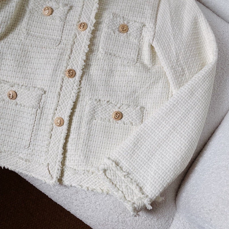 Áo khoác nữ dạ Tweed tua hàng 2 lớp kèm ảnh thật - hàng có sẵn