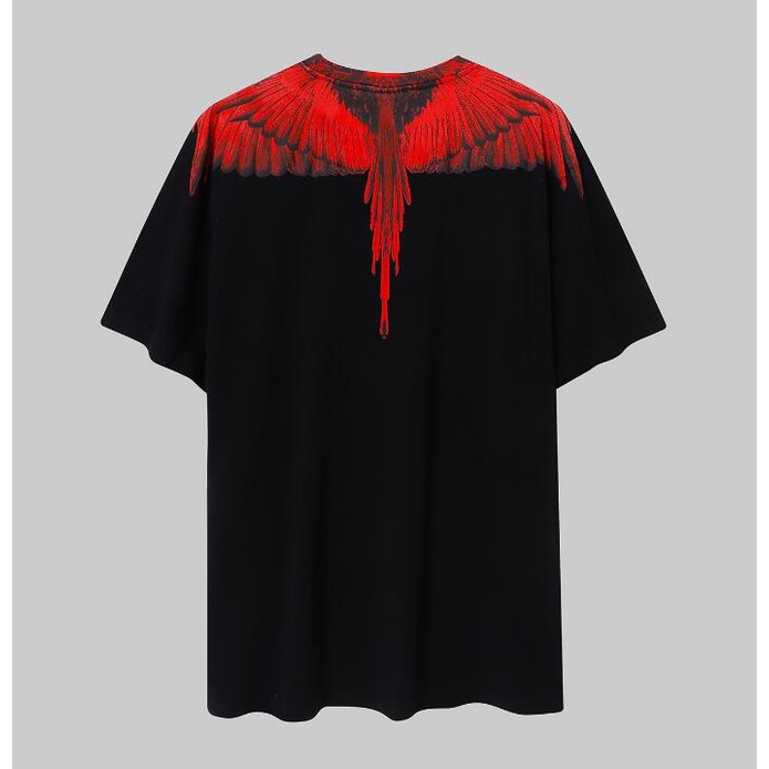 Áo Thun Cotton Tay Ngắn Màu Đen In Hình Đôi Cánh Đỏ Và Đỏ Thời Trang