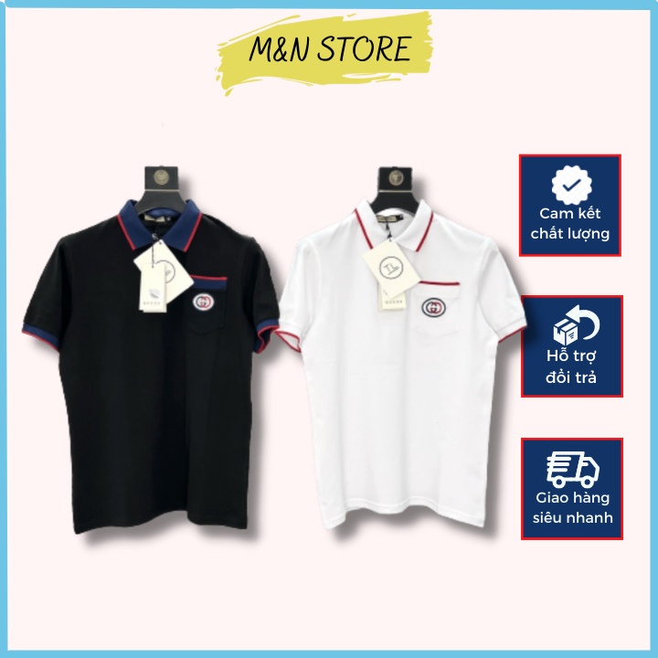 Áo thun nam cổ bẻ, áo polo nam phối túi viền đỏ chất liệu vải cotton cá sấu