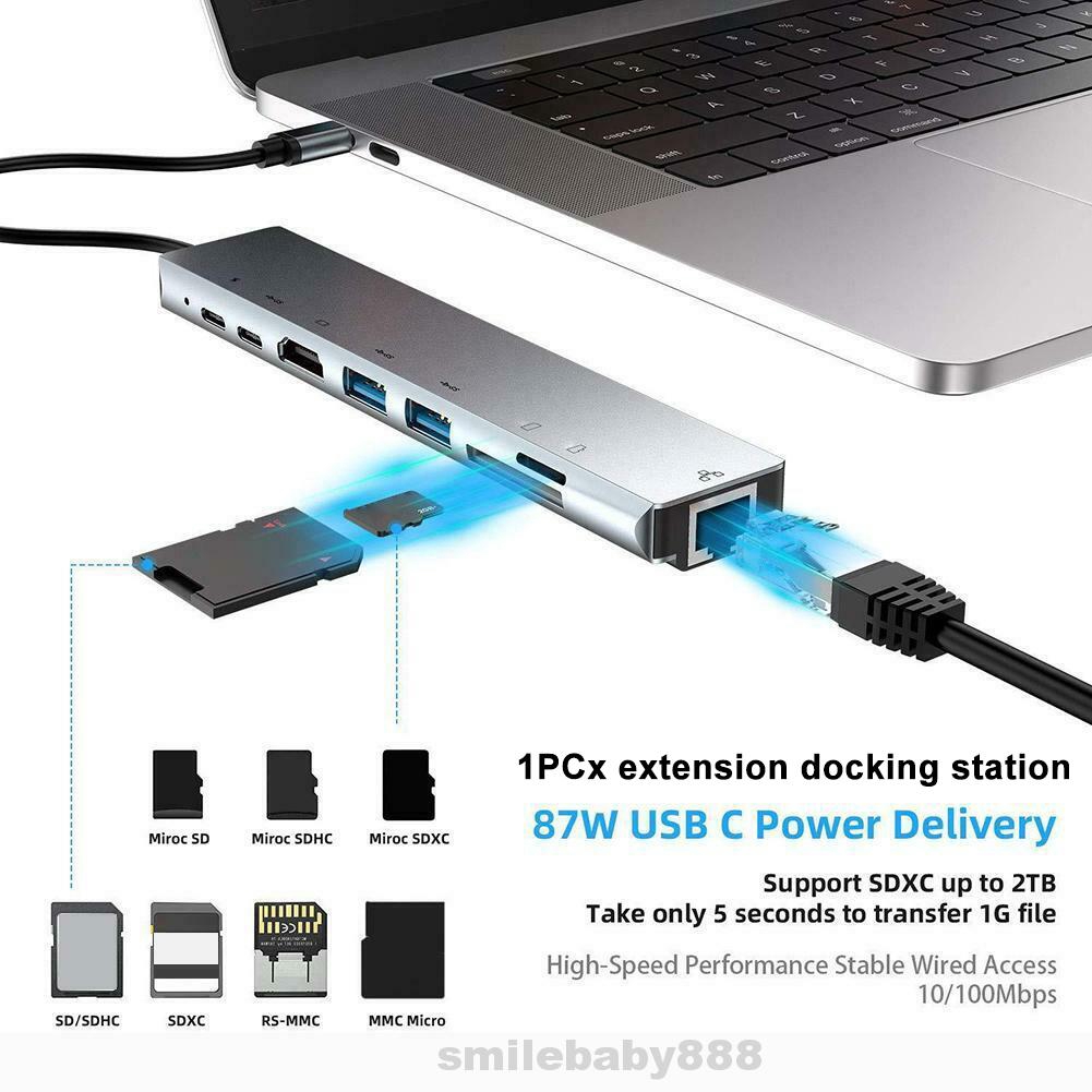 Type-c HUB Aluminum Alloy Multifunctional Travel High Speed For PC 8 In 1 To PD TF Memory Card