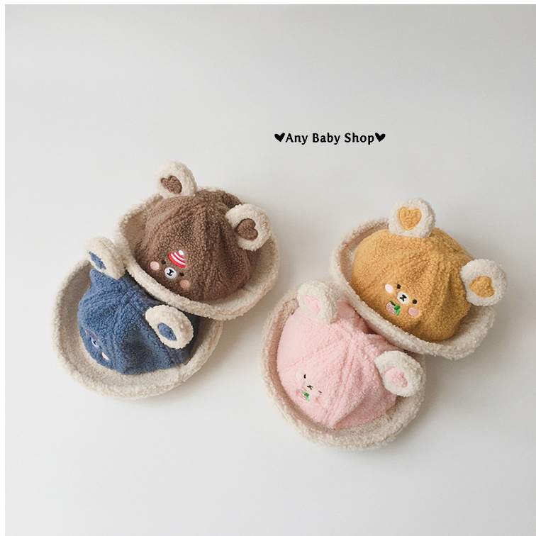 Mũ nón Bucket rộng vành tai gấu in hình trái tim thời trang cho bé trai và bé gái nhiều màu siêu cute    ❣❣