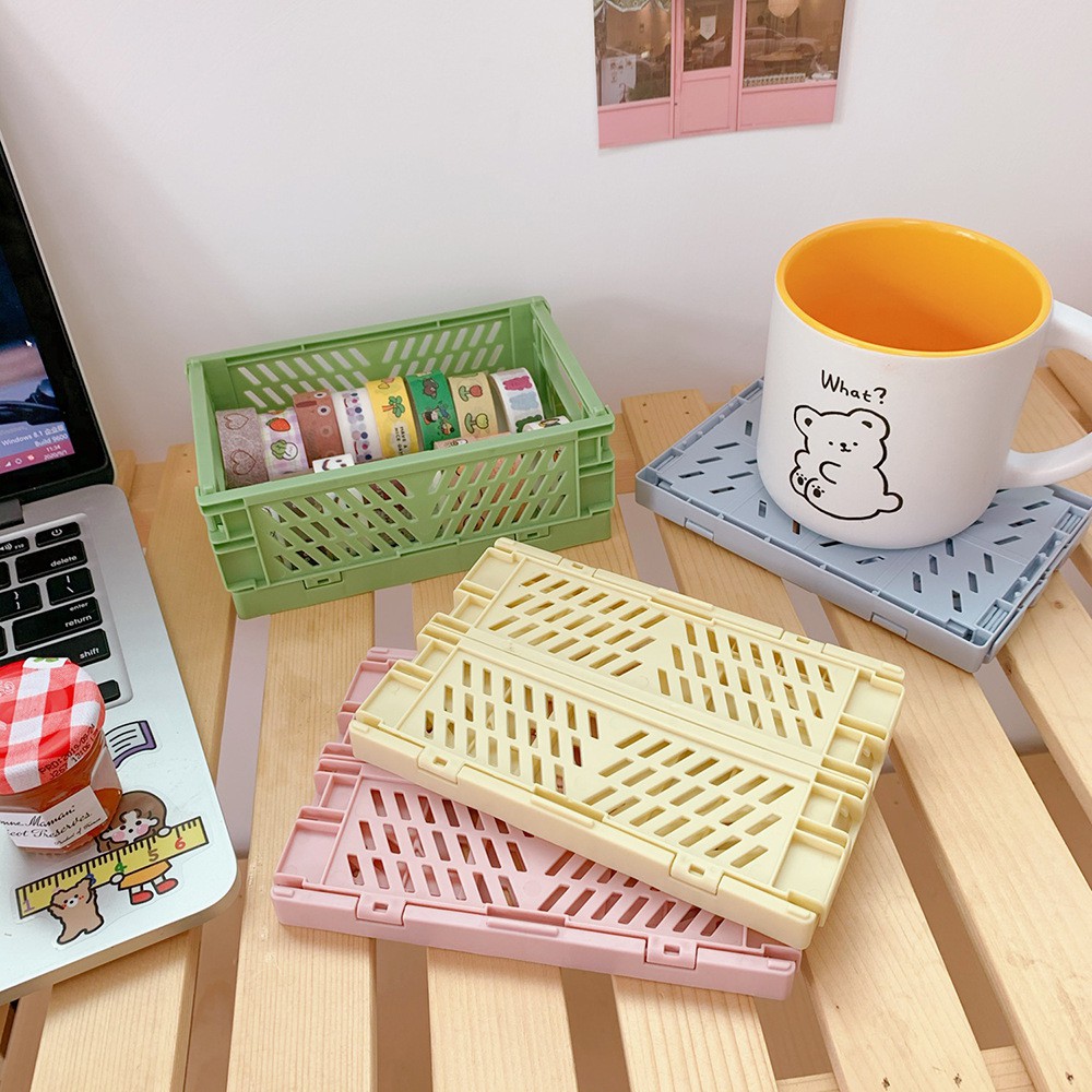 Hộp Giỏ Rổ Nhựa Để Bàn Tiện Dụng Desk Organizer Gấp Lại Được