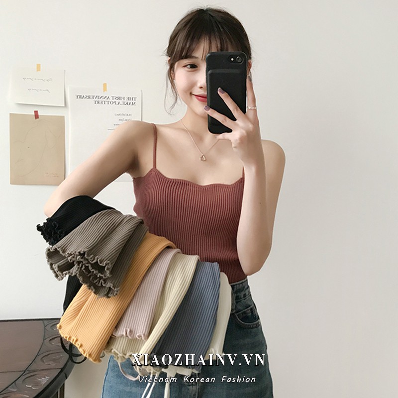 Áo croptop XIAOZHAINV vải dệt kim không tay màu sắc đơn giản thời trang mùa hè cho nữ