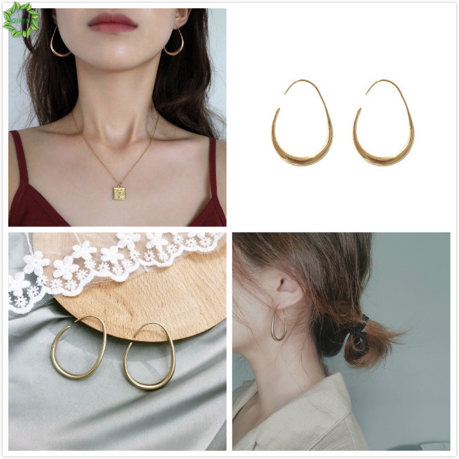 Khuyên tai tròn bằng kim loại phong cách Hàn Quốc đơn giản và cá tính cho phái nữ