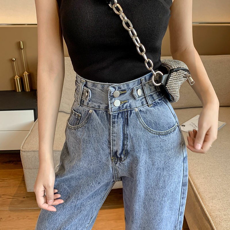 Quần Baggy Jean Nữ 2 Back Chất Bò Ulzzang Màu Xanh Trơn 428