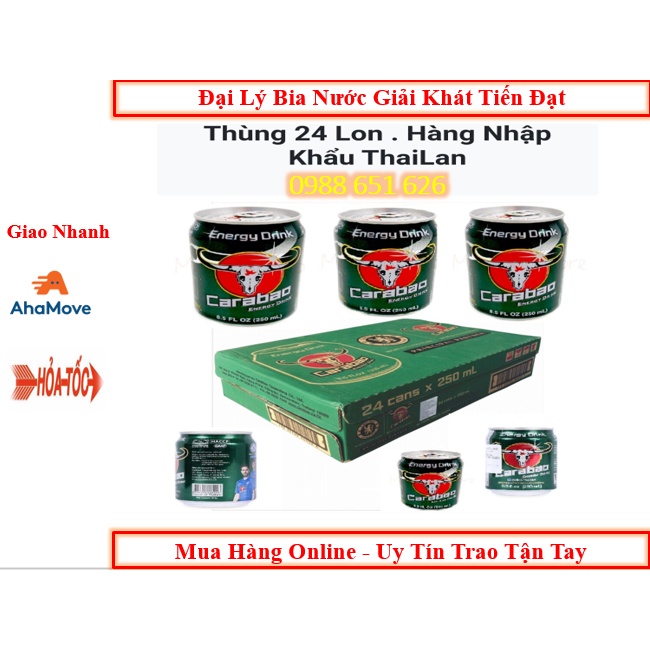 Thùng 24 Lon Nước tăng lực Trâu Cụng ( Trâu Xanh) Carabao Nhập Khẩu Thái 250ML