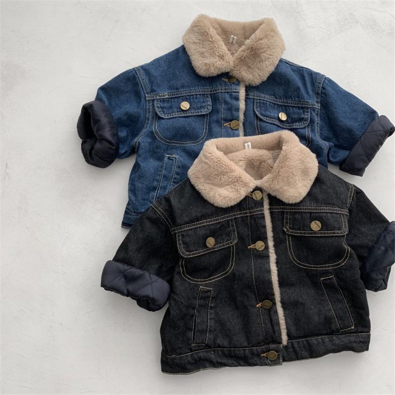Áo Khoác Denim Lót Lông Cừu Giữ Ấm Thời Trang Cho Bé Trai