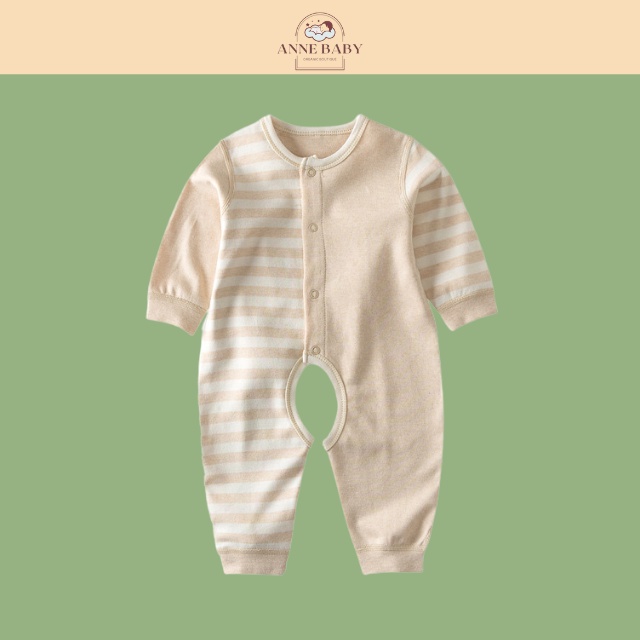 Bodysuit Mùa Hè Cho Bé Trai Bé Gái 0-2 Tuổi Cotton Organic Kẻ Sọc, Body Dài Tay Cho Bé Hữu Cơ Tự Nhiên