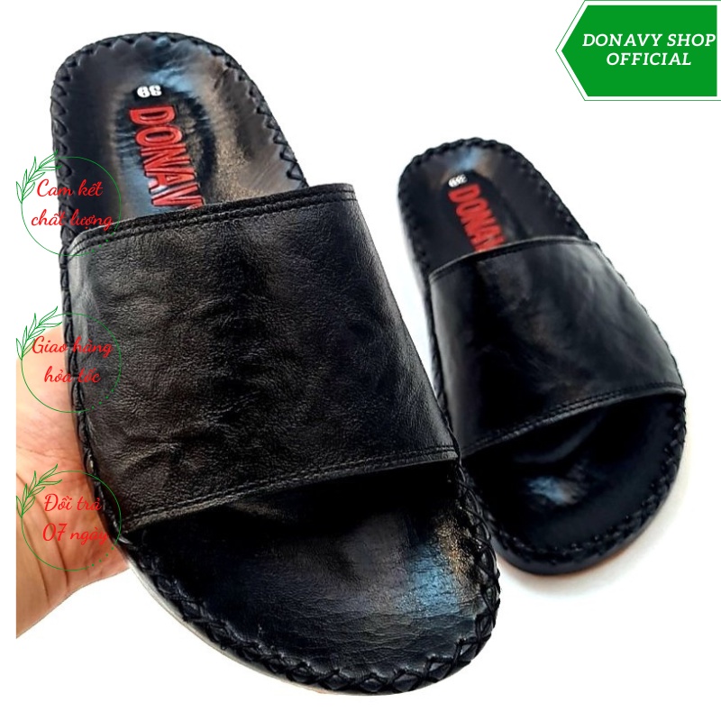 [GIÁ RẺ] Dép Nam Quai Ngang Da Bò - Đế Có Thêu Viền Nổi Bật D.qnbeo