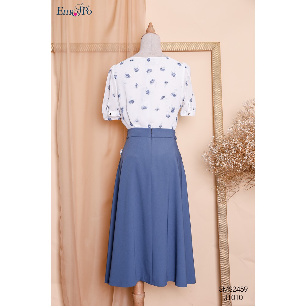 Áo sơ mi công sở cổ tròn họa tiết, bèo cổ lệch Emspo SMS2459 (Đen, Trắng)