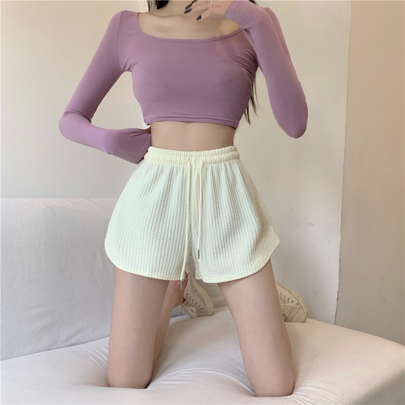 Quần Short Thể Thao Lưng Cao Ống Rộng Phối Dây Rút Thời Trang Mùa Hè Năng Động