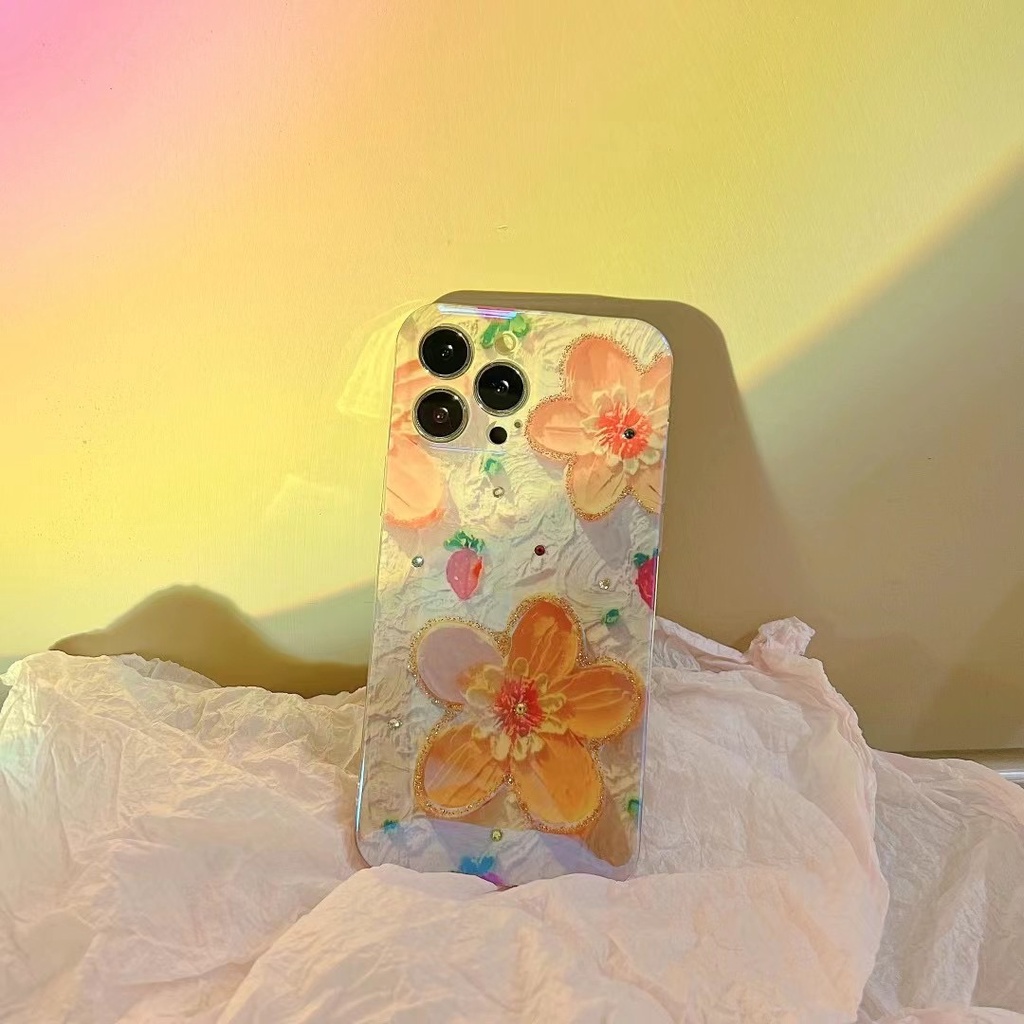 Ốp Điện Thoại tpu Mềm Họa Tiết Hoa Màu Cam/Xanh Dương Cho Iphone 12 pro max 11 pro max xs max xr x 13promax 7plus