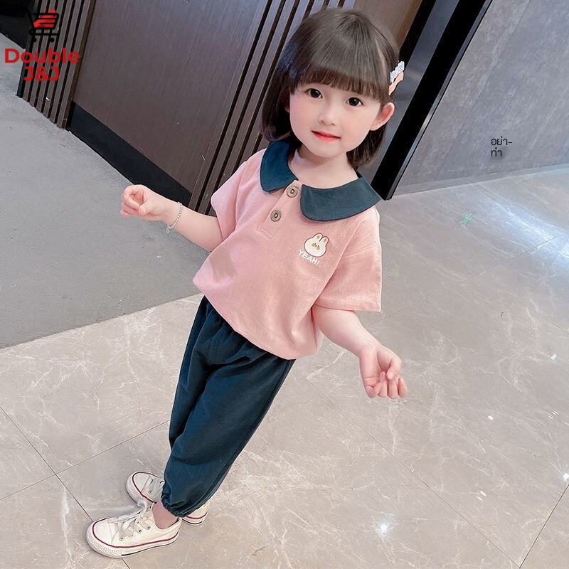 Bộ Đồ Thể Thao Hai Món Áo + Quần Vải bông Thời Trang Cho Bé Gái 0-9 Tuổi