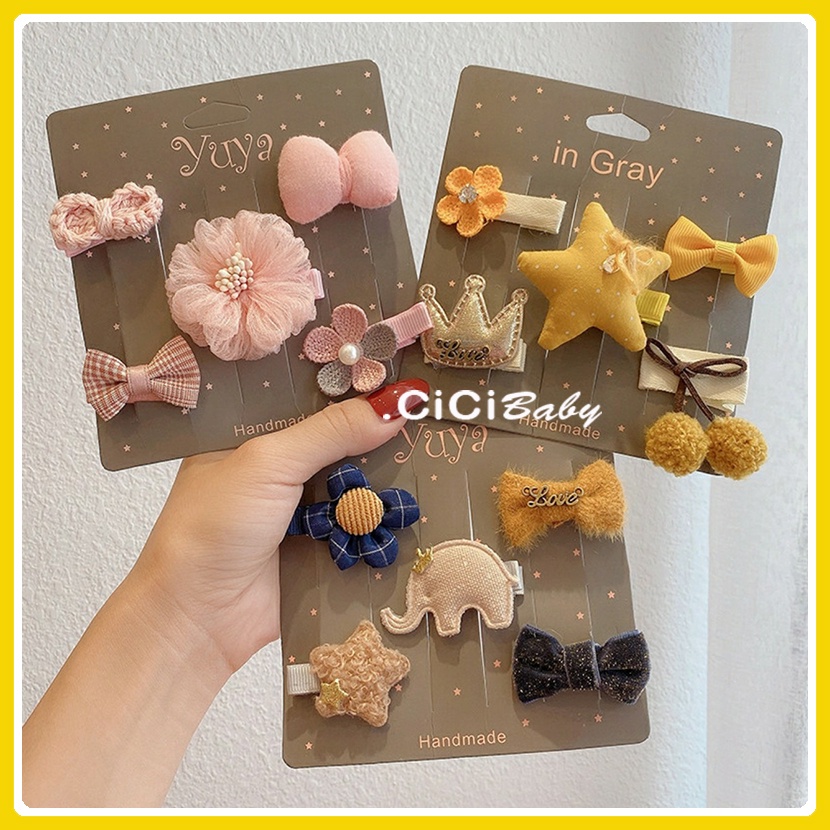 Set 5 kẹp tóc xinh xắn dễ thương phong cách Hàn Quốc cho bé yêu