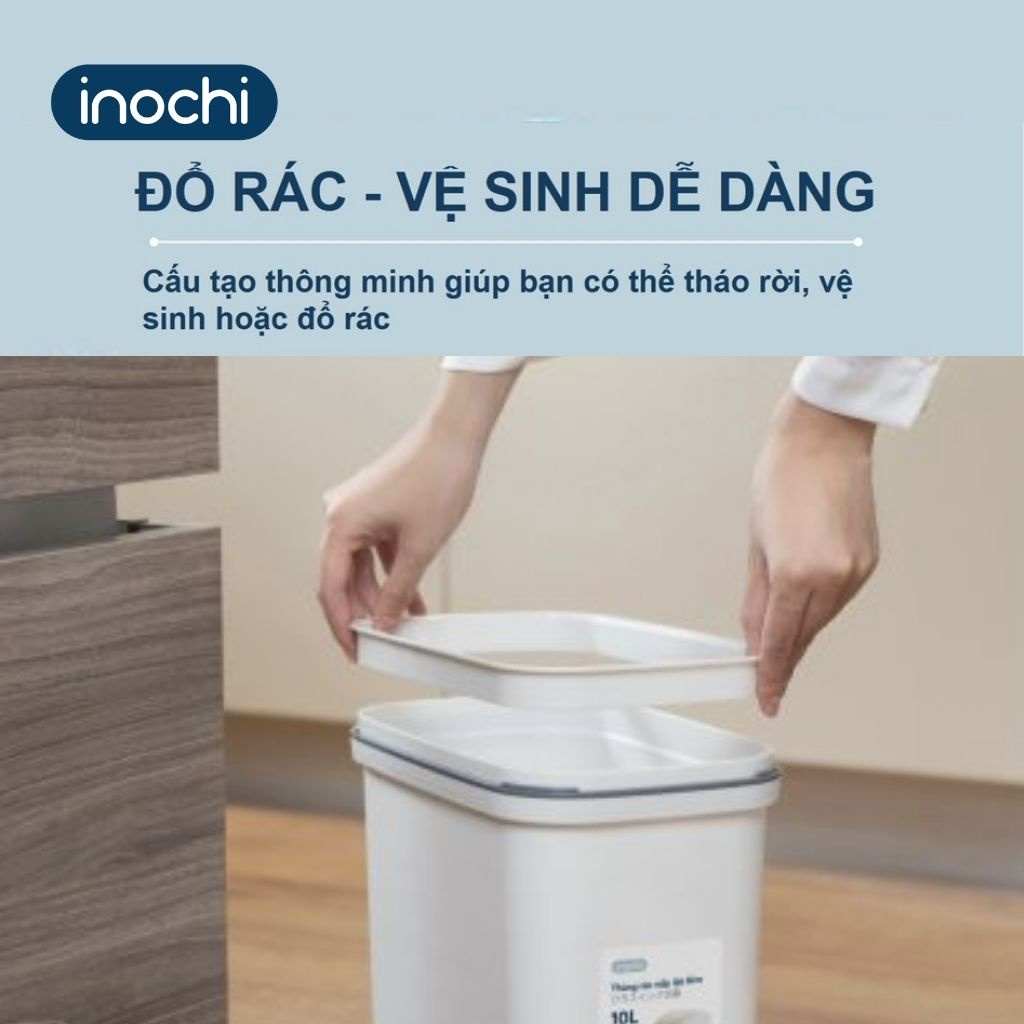 Thùng Rác Nhựa Nắp Lật INOCHI 10 Lít Nắp Linh Hoạt, Làm Sọt Rác Cho Văn Phòng, Trong Nhà, Ngoài Trời Nhỏ Gọn