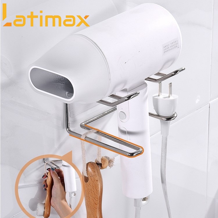 Giá treo Máy sấy tóc khung Inox đế trong Latimax dán tường nhà tắm tiện lợi bền đẹp
