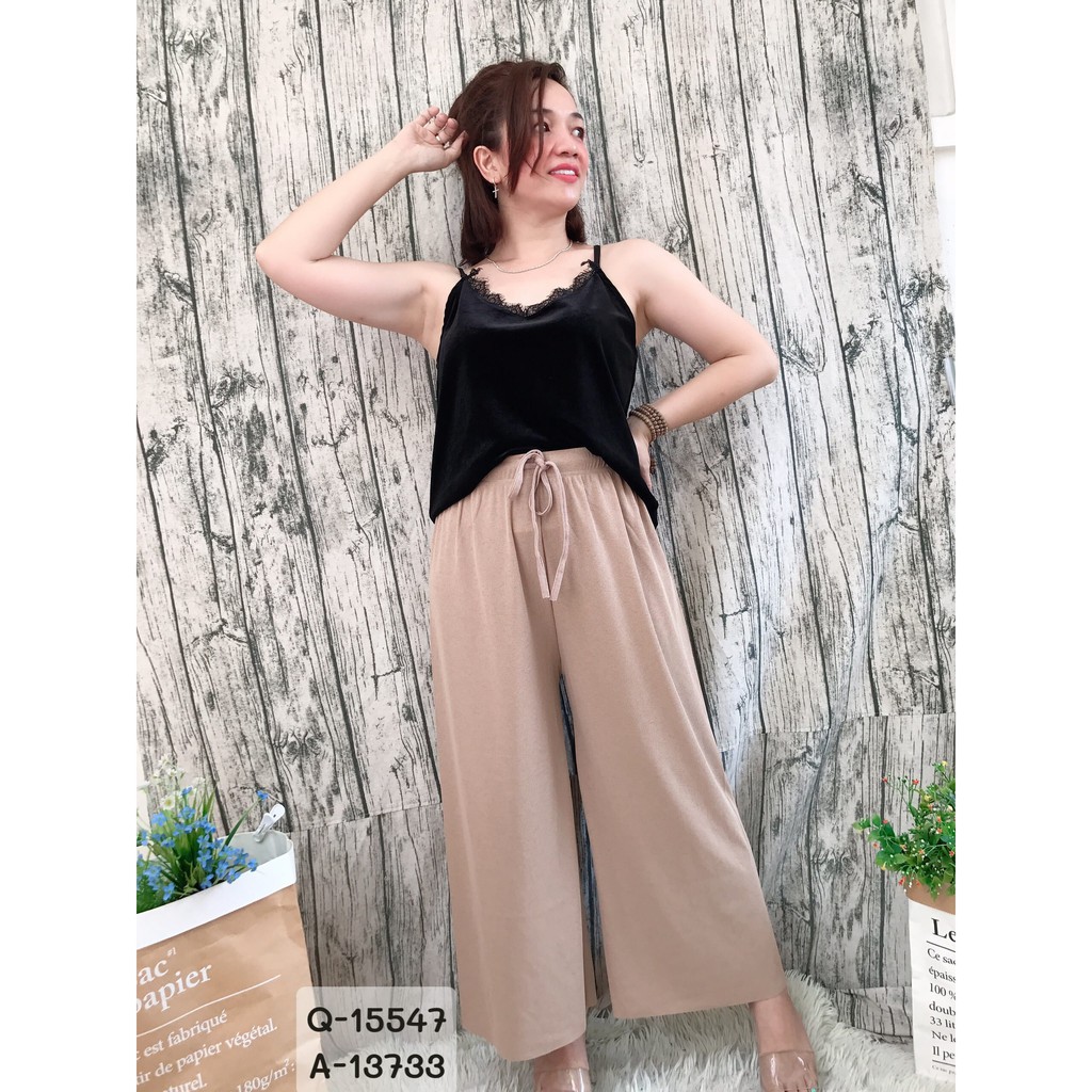 SALE Quần culottes BIGSIZE ống suông lưng thun 15547
