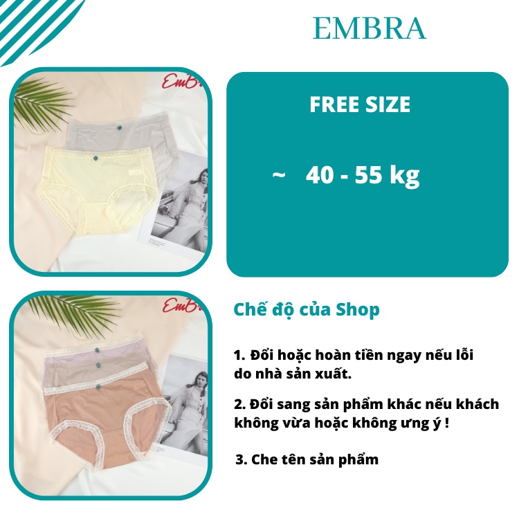 Quần lót nữ EMBRA thun lạnh đính Lá cao cấp nhiều màu EBQL25