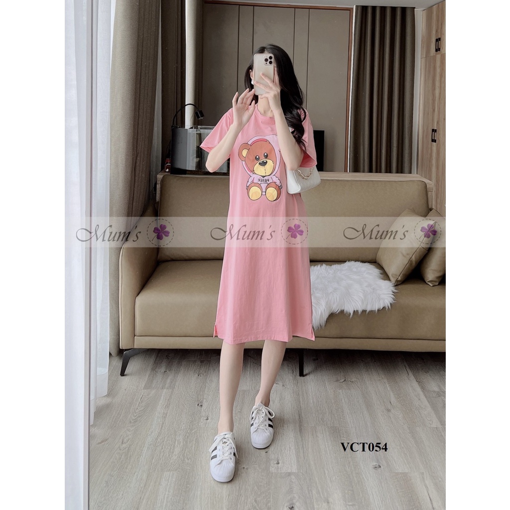 Đầm bầu mùa hè Mum's Shop, váy cotton free size gấu siêu dễ thương