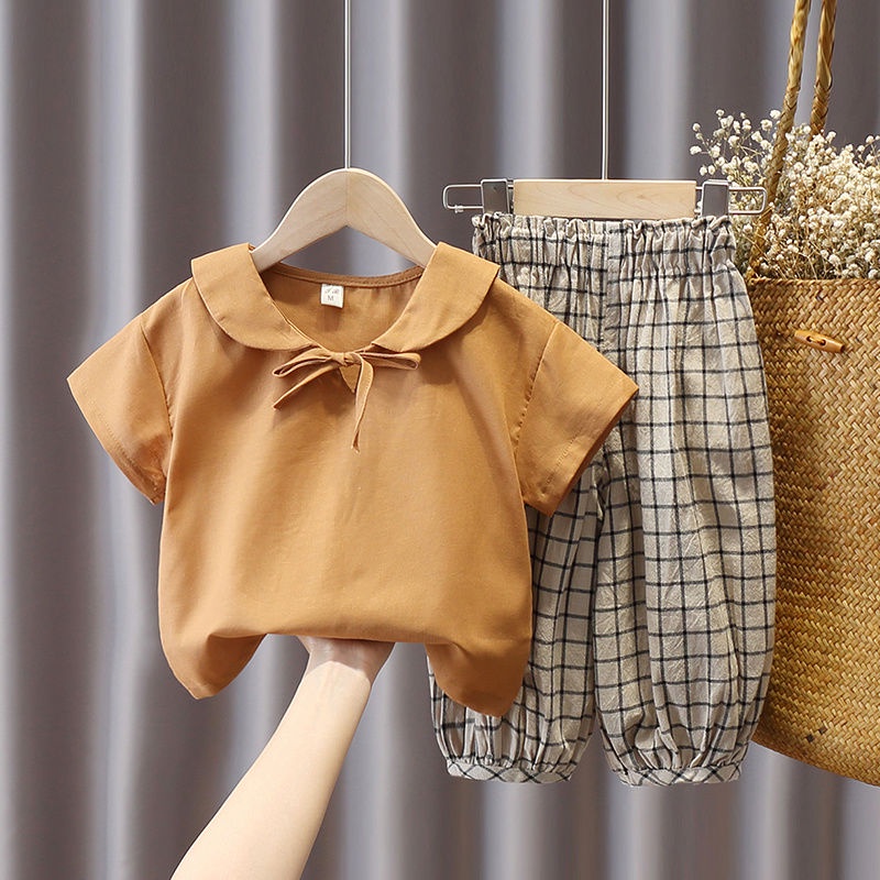 Set Áo Thun Tay Ngắn Và Quần short Vải Lanh cotton Thời Trang Hè 2022 Cho Bé Gái