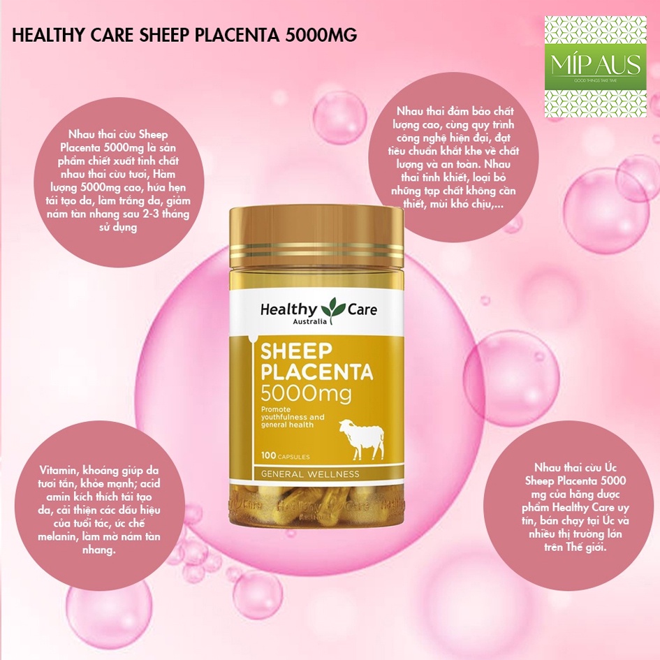 Viên uống nhau thai cừu chống lão hóa - Healthy Care Sheep Placenta (100 viên)