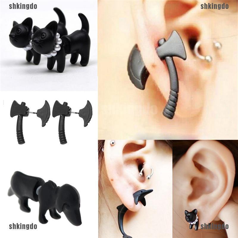 Chiếc Khuyên Tai Xỏ Hình Mèo Đen Đính Ngọc Trai Nhân Tạo Xinh Xắn