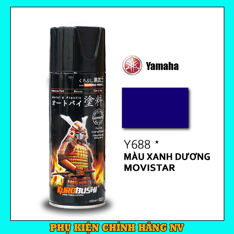 Sơn Samurai màu xanh dương Movistar Y688 chính hãng, sơn xịt dàn áo xe máy chịu nhiệt, chống nứt nẻ, kháng xăng