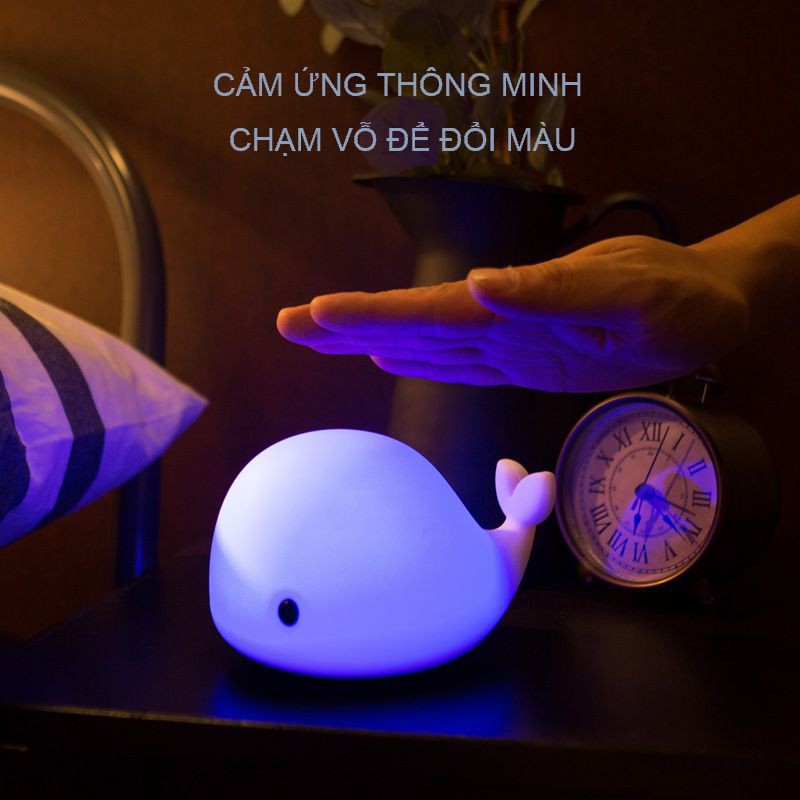 Đèn ngủ để bàn, đèn ngủ LED silicon cảm ứng hình cá heo đáng yêu Jisulife L2, 6 màu LED, cảm ứng chạm thông minh -800mAh