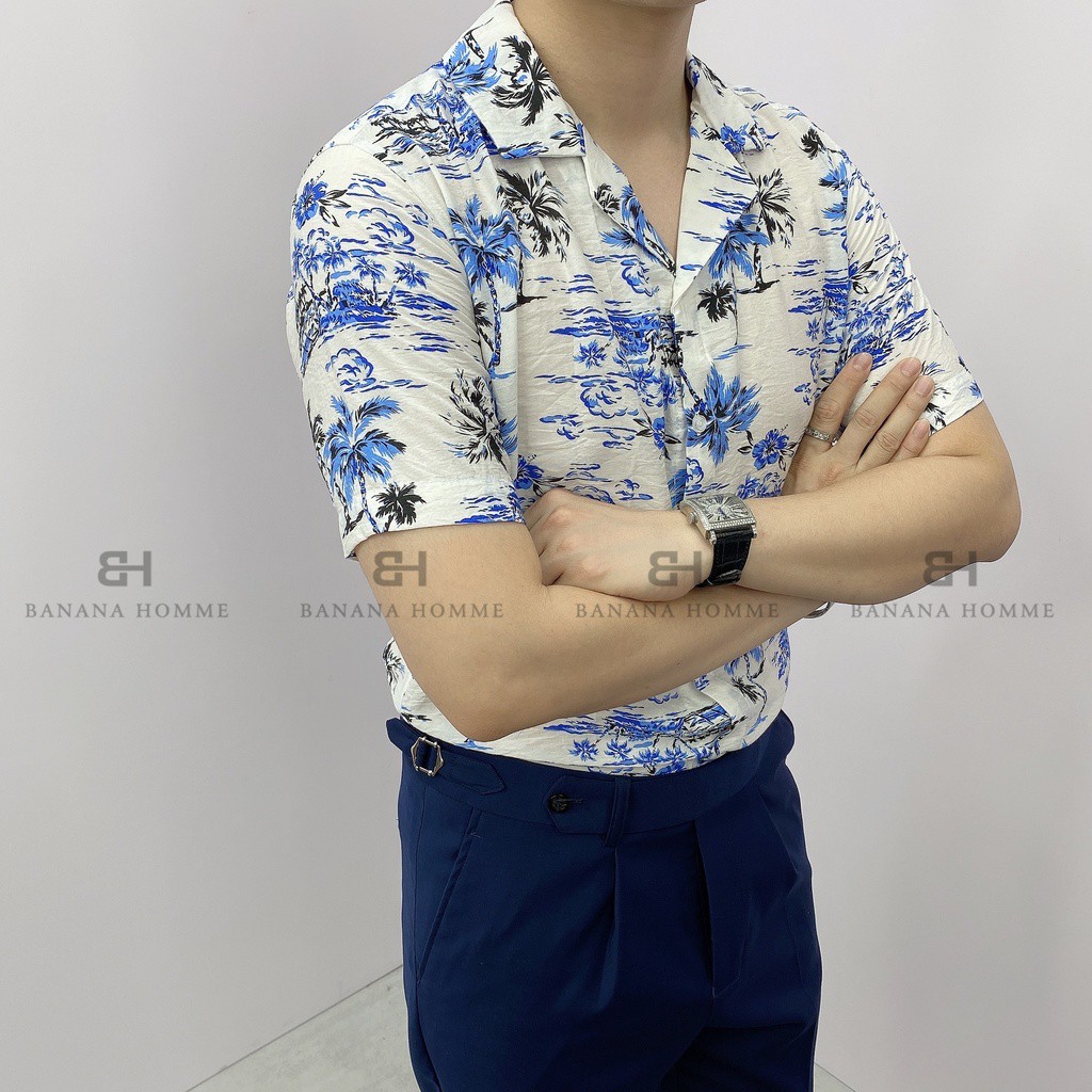 Áo Sơ Mi Nam Cổ Vest Hoạ Tiết Palm Cộc Tay BANANA HOMME Chất vải Linen thoáng mát, ít nhăn Cao Cấp, Trẻ trung 2021 | BigBuy360 - bigbuy360.vn