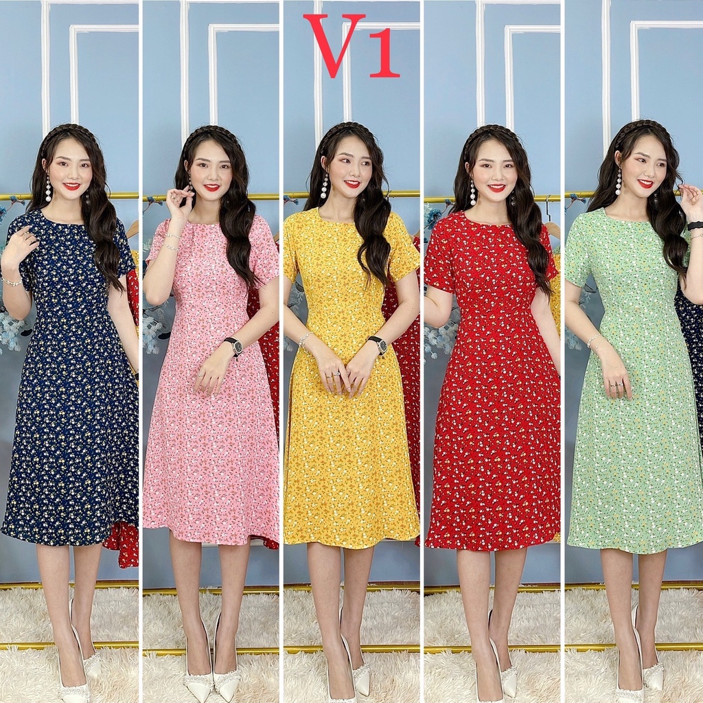 Váy Hoa Nhí  , Váy Nữ Thiết Kế Lụa Mặc Nhà Đi Chơi Họa Tiết Hoa Trẻ Trung Năng Động