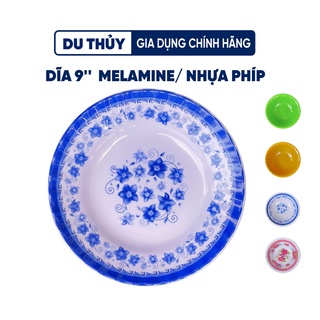 Dĩa tròn sâu 9" 23 cm nhựa melamine an toàn cho sức khỏe người dùng, khó nứt vỡ màu trắng, vàng, xanh, đủ bông đẹp mắt