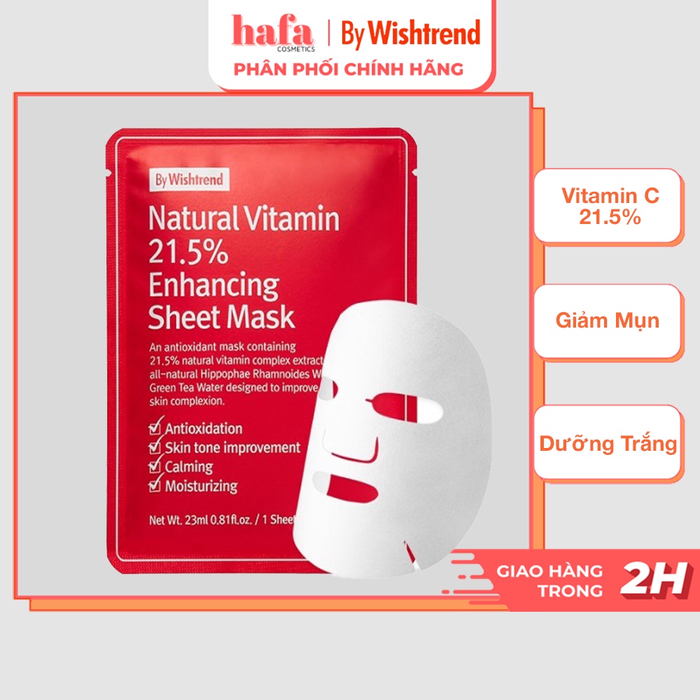 Mặt nạ giảm mụn, dưỡng trắng da làm mờ  thâm By Wishtrend Natural Vitamin C 21.5 Enhancing Sheet Mask 23g