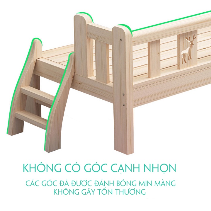 Giường cho bé gỗ thông size 150x70x40cm, Giường ghép cho bé với bố mẹ có cầu thang lên xuống an toàn- Ankyo Store