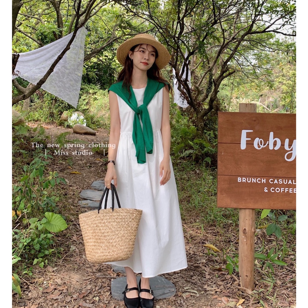 Đầm babydoll cộc tay kèm khăn dáng dài form rộng ulzzang ba màu Kozoda D62