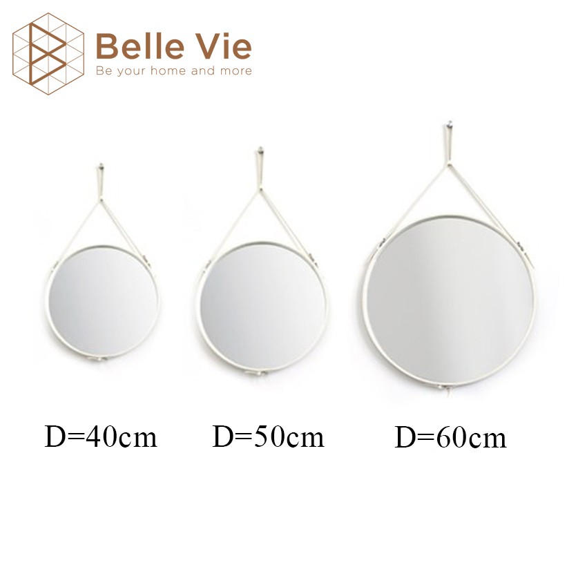 Gương Tròn Treo Tường  BELLEVIE Gương Dây Da Simili Cao Cấp Trang Trí Decor Đường Kính 50cm Mirror Decor