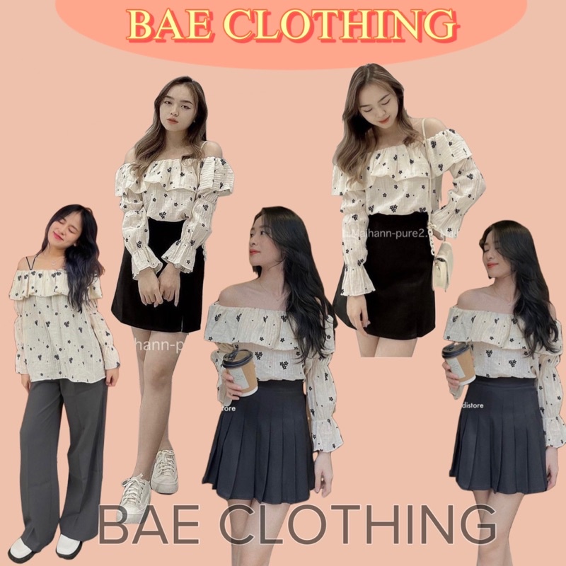 ÁO TRỄ VAI HOA TAY DÀI Thiết kế hoạ tiết hoa chất vải dày dặn hàng nhập style ullzang hàn quốc tiểu thư