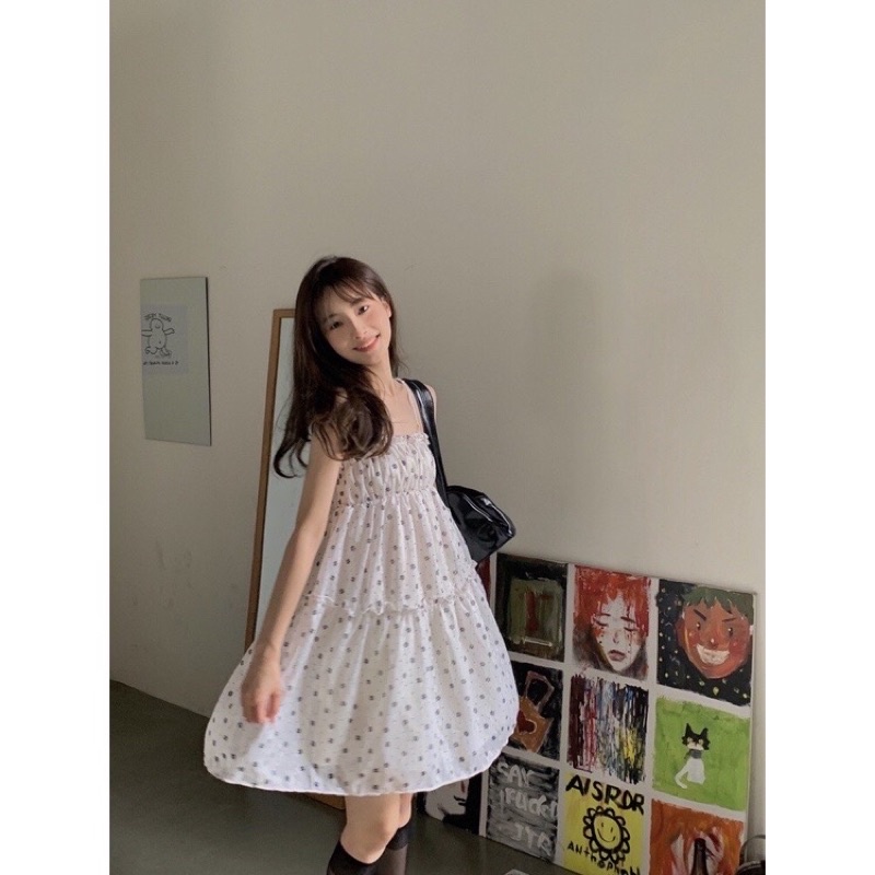 Váy 2 dây hoa nhí 🍉đầm babydoll 2 dây có họa tiết bông hoa nhỏ chất liệu vải co giãn nhẹ thiết kế theo style tiểu thư