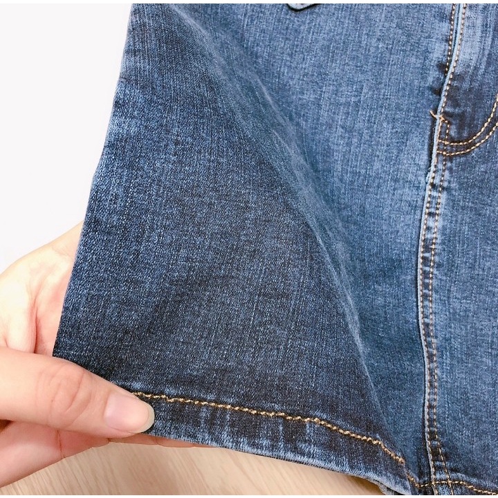 Chân váy quần kèm nịt lưng cao chất vải Jeans Cotton 2 da cao cấp dày dặn co giãn Hàng Y Hình Chính Chủ