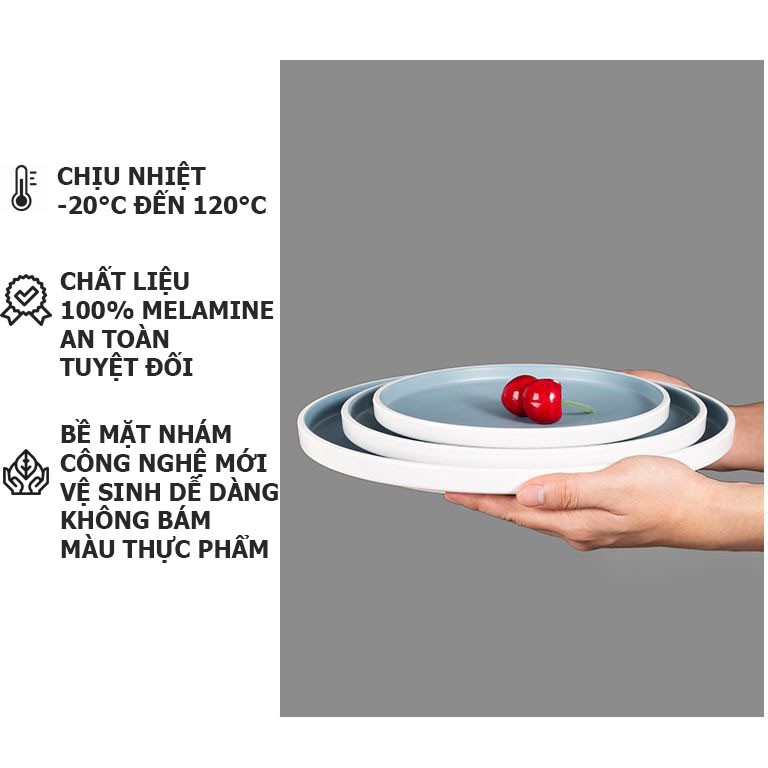 Bộ Bát Đĩa Nhựa Phíp Melamine Giả Gốm Sứ Màu Xanh Dương [SANG TRỌNG] Phong Cách Châu Âu