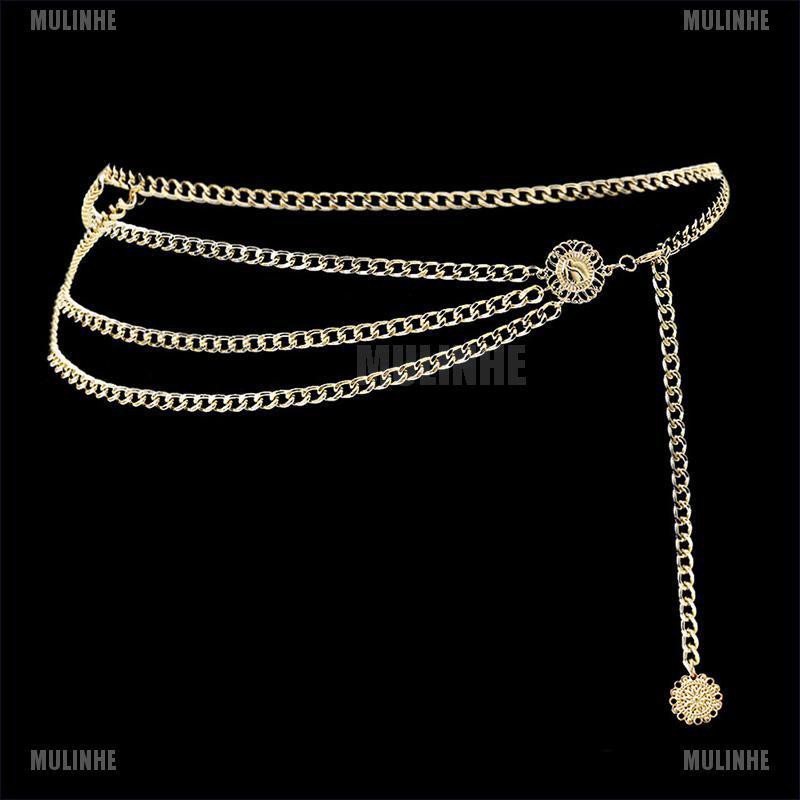 Thắt Lưng Dây Xích Kim Loại Phối Đồng Xu Cổ Điển Cho Nữ