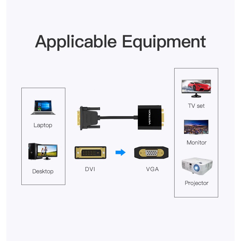 Cáp chuyển đổi DVI 24+1 ra VGA Vention, Hỗ trợ full HD 1920x1080