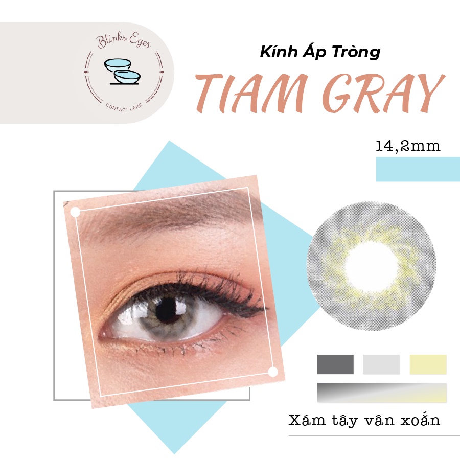 Kính Áp Tròng Lens Mắt BLINKS EYES 14mm Màu Xám Tây Vân Xoắn Tiam Gray Cho Mắt Cận 0-6 Độ Dùng 6 Tháng