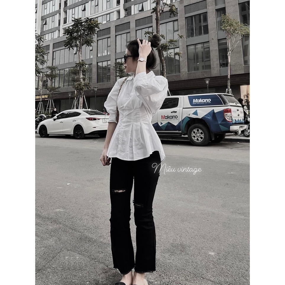 Áo sơ mi trắng tay bồng xếp li eo áo sơ mi trắng nhún eo công sở MIVOSA SM010