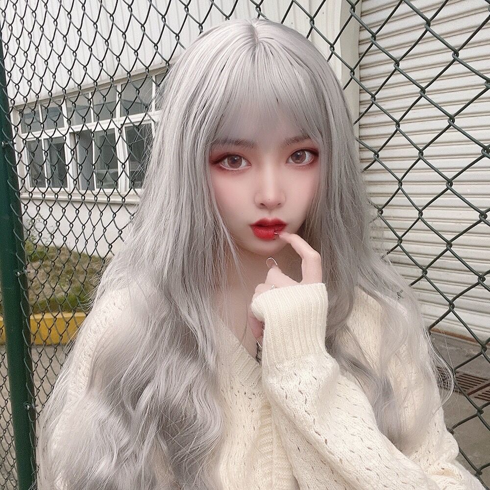 Bộ Tóc Giả Xoăn Dài Ngang Vai Màu Xanh Lam Phong Cách lolita Dành Cho Nữ
