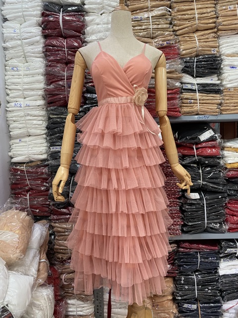 Đầm dự tiệc 2 dây tầng lưới siêu xinh ảnh thật | BigBuy360 - bigbuy360.vn