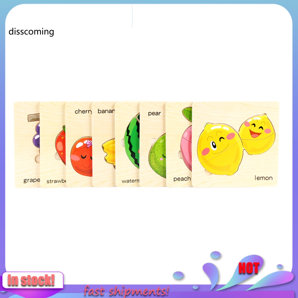 Bộ đồ chơi xếp hình 8 mảnh bằng gỗ họa tiết trái cây hoạt hình cho bé