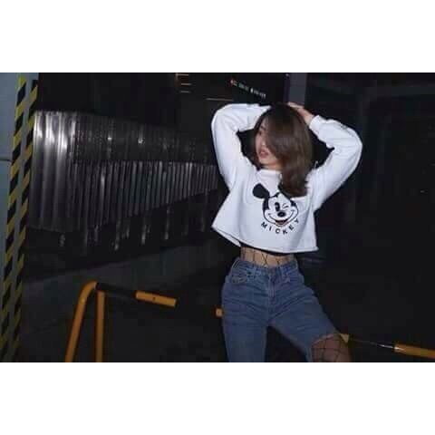 Áo Thun Tay Dài Form Croptop In Hình Mickey Thời Trang Mới Siu Hot TTSL0123