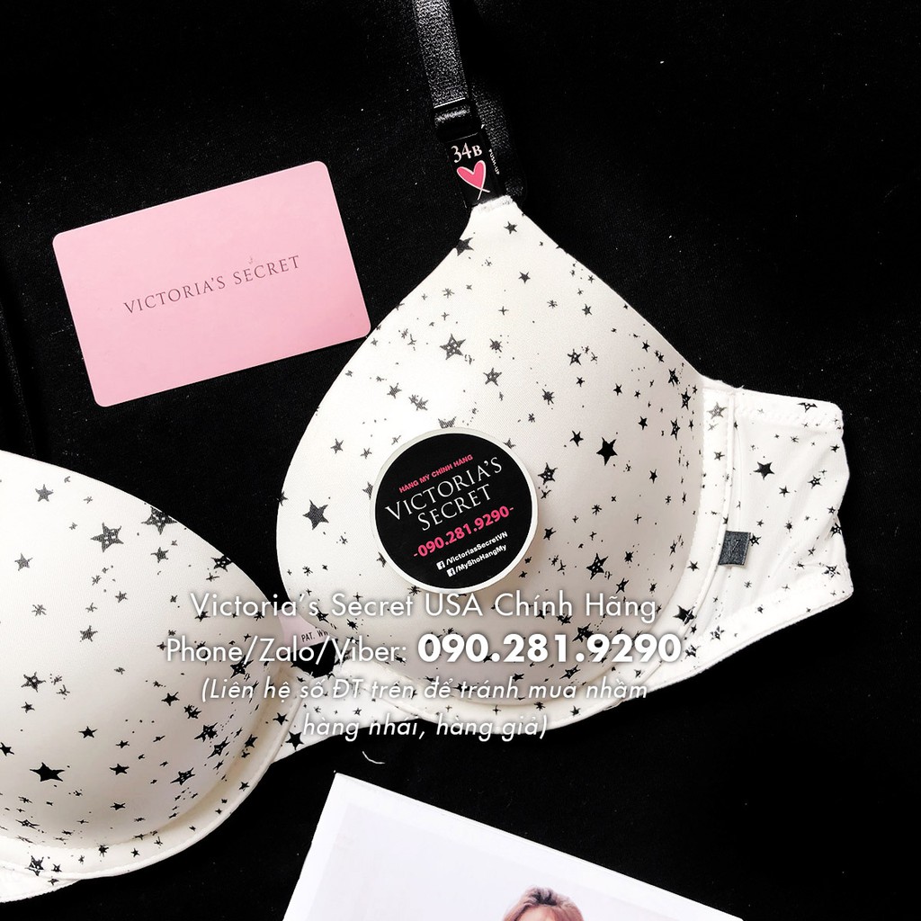 (Áo Vic) 34B, B75 - Áo lót kem trắng in sao (166), dòng Sexy Tee Push-up, Star Coconut - Victoria's Secret