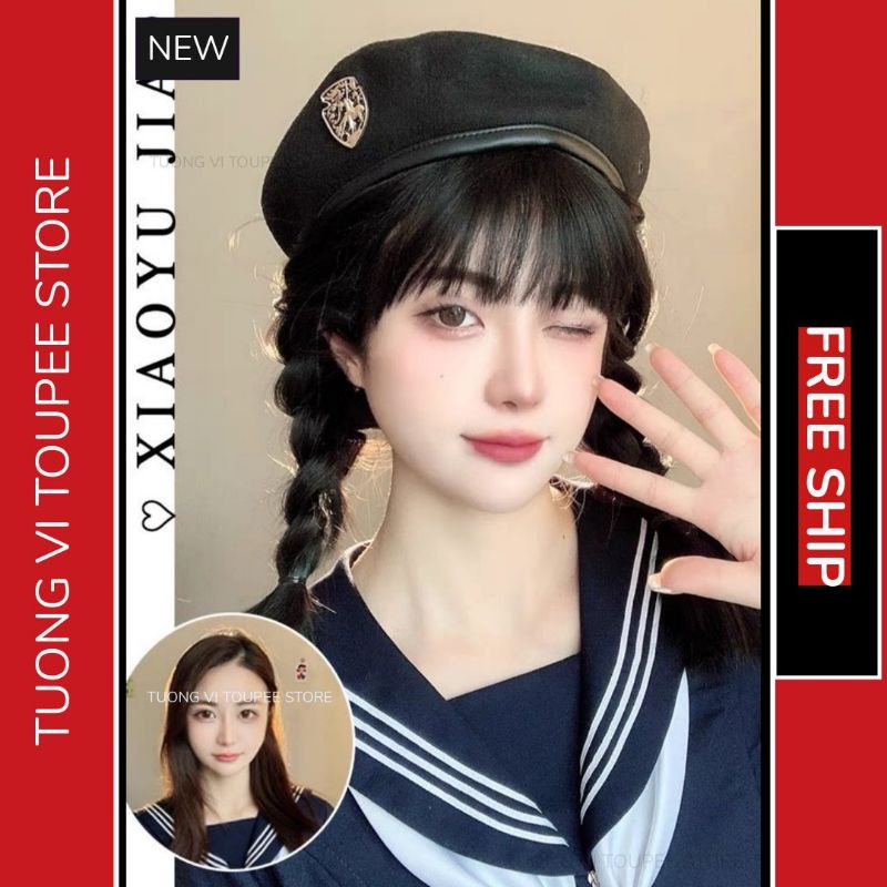 (MS83) Tóc Giả Nguyên Đầu Tết Bím Sẵn 2 Bên Dễ Thương Tặng Kèm Lưới